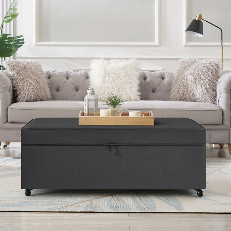 Hokku Designs Large Storage Ottoman Bench With Wheels For Living Room Wayfair